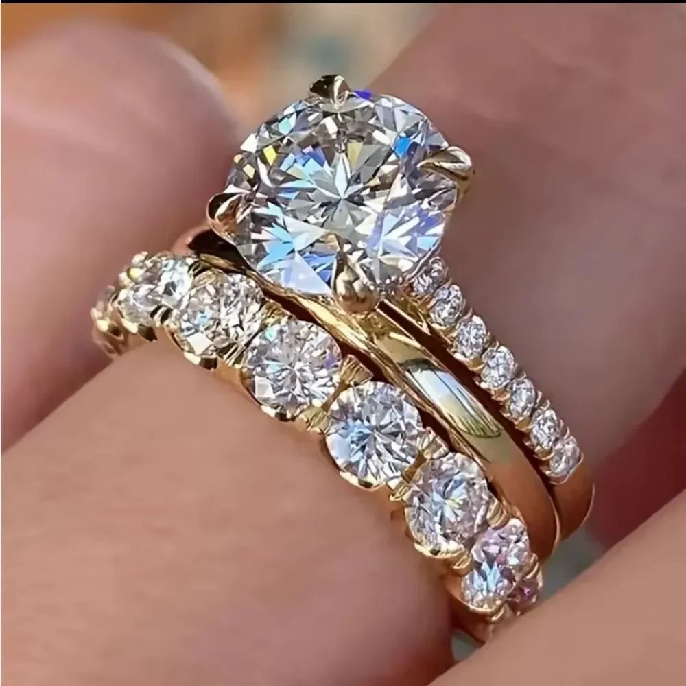 Elegant Gold and Silver Diamond Ring Set A1170